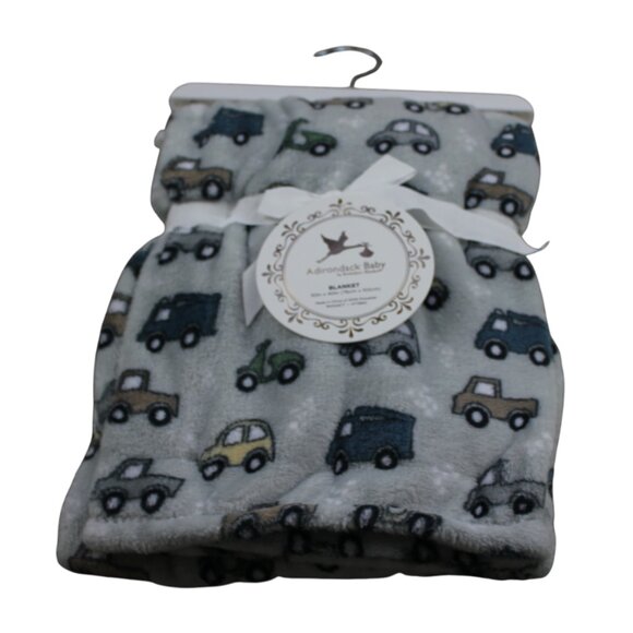 Adirondack Baby Blanket Gray Fleece Truck Cars Transportation Infant Boys NWT - Picture 1 of 4